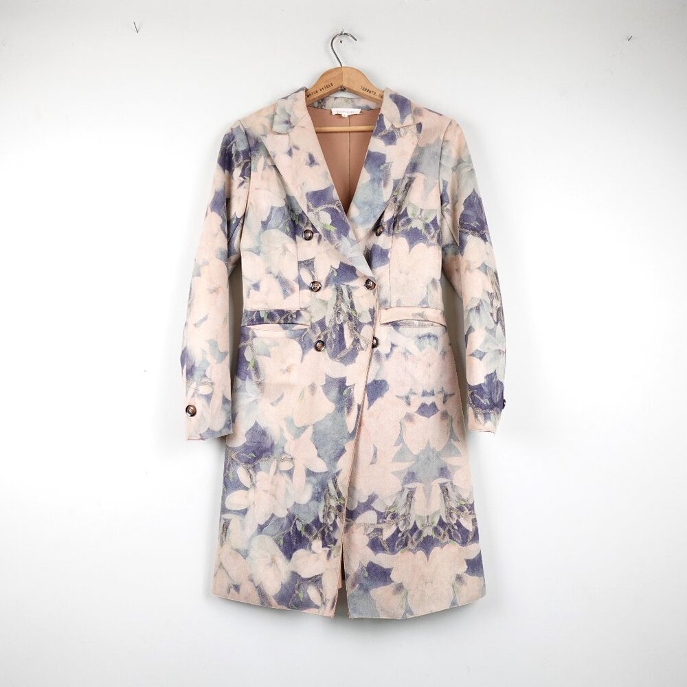 SOLITAIRE Anthropologie Floral Faux Suede Blazer Jacket Women's Small